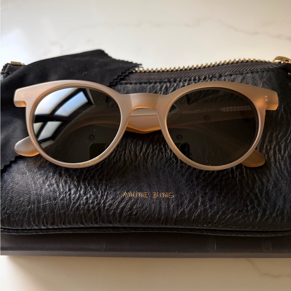 NWOT Anine Bing Beige Sunglasses with Black Case